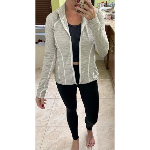 Athleta Powervita Elation Mesh Active zip jacket Medium oatmeal grey white - Picture 4 of 11